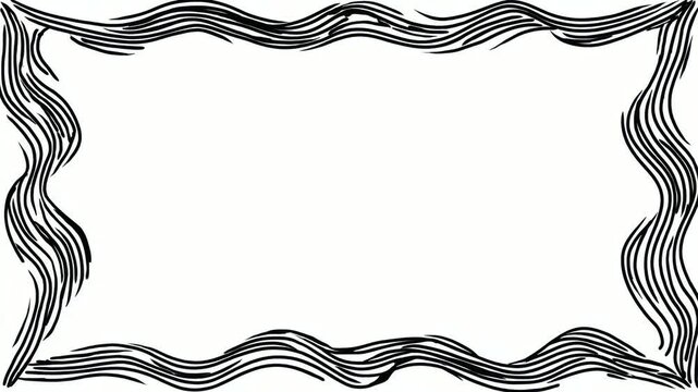 Abstract black wavy frame border with copy space for text overlay, hand drawn stop motion animation seamless loop