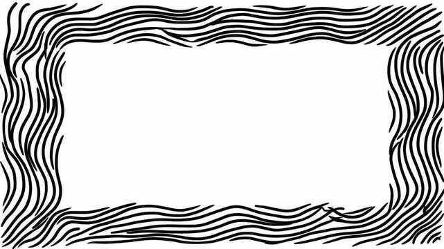 Wavy black line frame border with copy space text overlay hand drawn digital stop motion animation seamless loop
