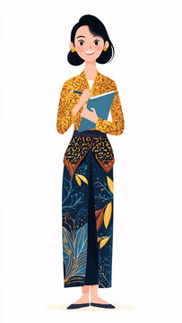 Indonesian female teacher in kebaya batik vector character 