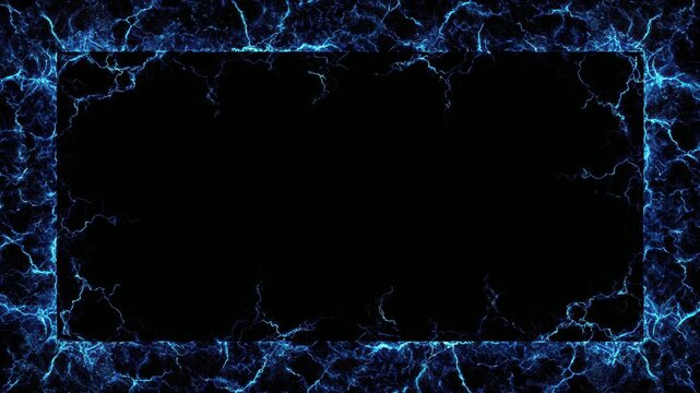 Blue electric lightning border frame with copy space, animated text overlay, seamless loop