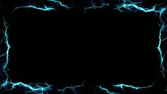Electric lightning frame border with copy space text overlay, stop motion animation, seamless loop