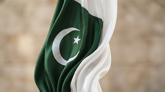 Closeup of pakistan flag draped and folded, national symbol