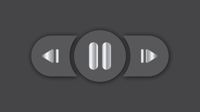 Silver Media Player Control Icon Set on Dark Gray Background