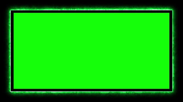 Green glowing energy frame surrounding a green screen for chroma key compositing, overlays, transitions, and visual effects. 4K horizontal video