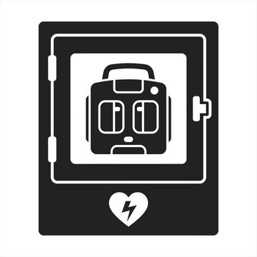 Vector icon of an automated external defibrillator AED wall cabinet