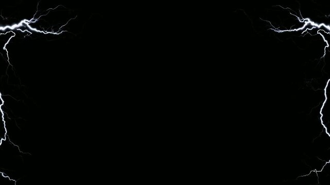 Electric lightning border frame with copy space text overlay, black background, seamless loop, stop motion animation