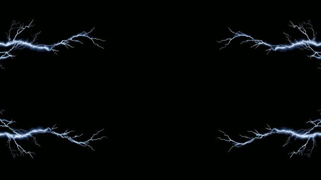 Electric lightning border frame with copy space text overlay on black background seamless loop