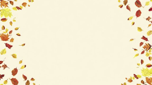 Autumn leaves drifting around empty center frame border text overlay seamless loop hand drawn digital animation