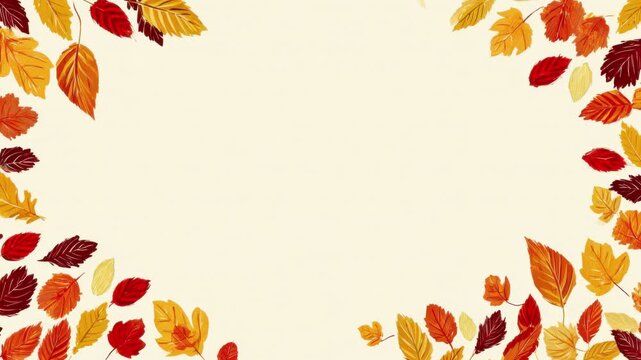 Autumn leaves border frame with empty center copy space, hand drawn stop motion animation seamless loop