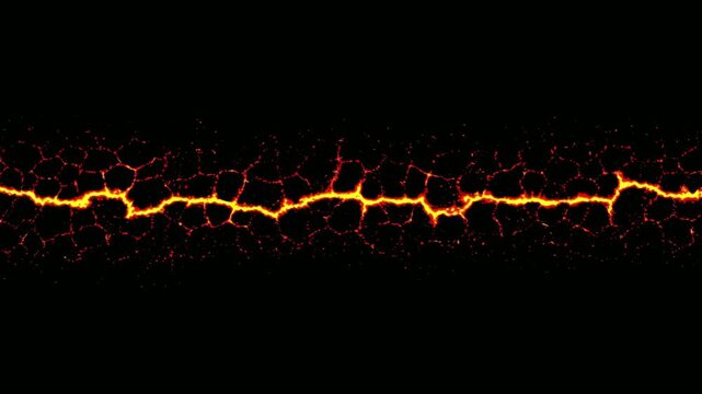 Glowing lava crack line across dark background animation seamless loop