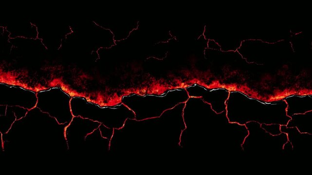 Fiery cracked lava border with glowing molten seam, black background, hand drawn stop motion animation, seamless loop
