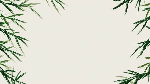 Green brush leaf frame border with copy space text overlay, hand drawn stop motion animation, seamless loop