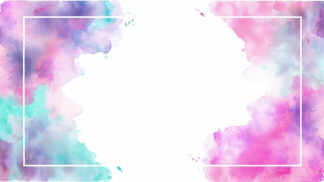 Pastel watercolor frame with empty center for text overlay, hand drawn stop motion animation, seamless loop