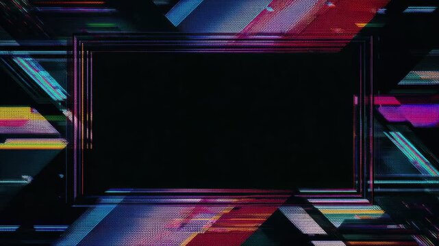 Glitch neon frame border with copy space for text overlay, digital stop motion animation seamless loop