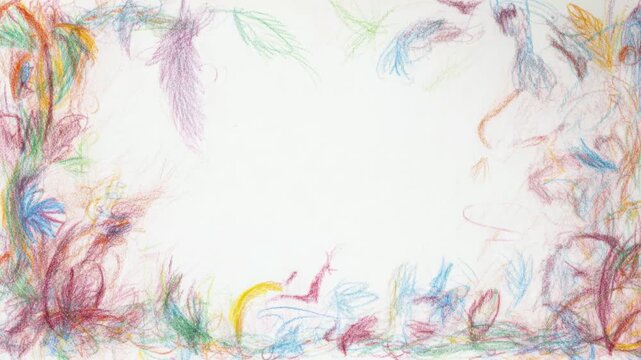 Colorful hand drawn abstract floral border frame with large copy space, stop motion animation seamless loop