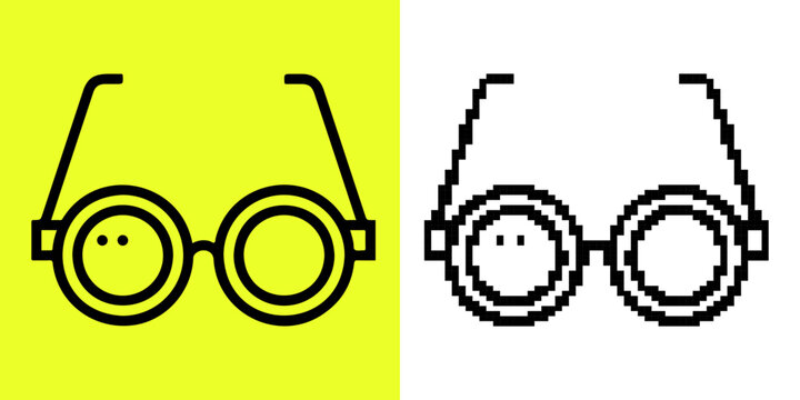 Black round glasses on yellow and pixelated glasses on white spectacles eyewear optical