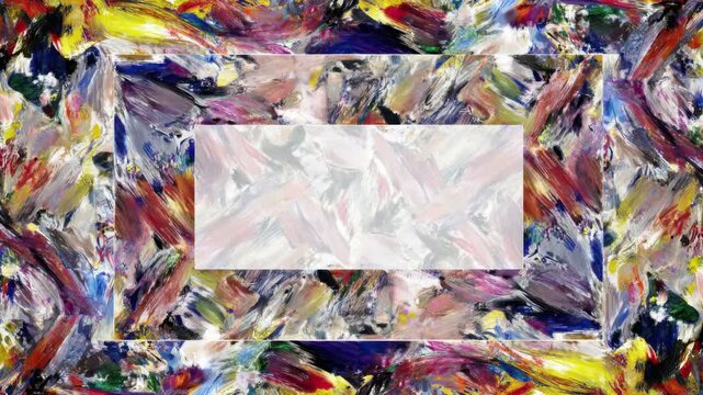 Abstract painted brushstroke frame with centered copy space, hand drawn digital animation, seamless loop
