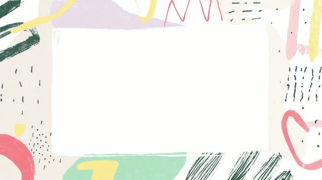 Hand drawn abstract border frame with colorful brush strokes and copy space, seamless loop animation
