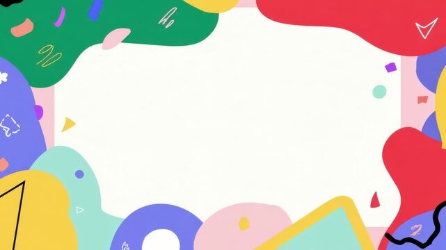 Colorful abstract animated border frame with copy space for text overlay, seamless loop, hand drawn digital stop motion animation
