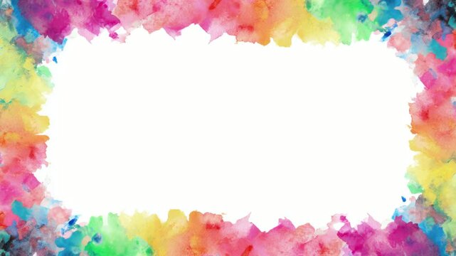 Colorful watercolor border frame with copy space for text overlay, hand drawn animation seamless loop