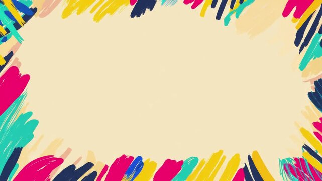Colorful brush stroke border frame with copy space for text overlay, hand drawn animation seamless loop