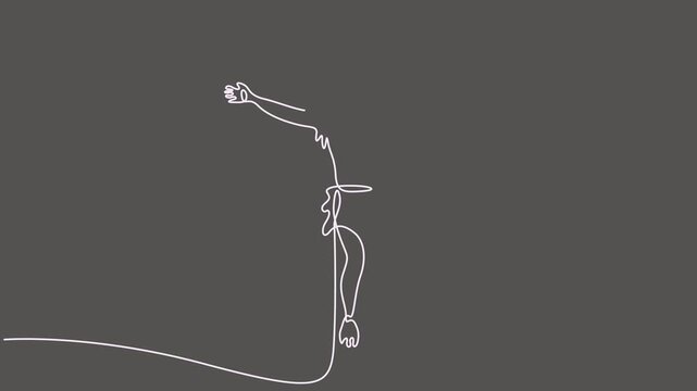 Continuous single line art drawing animation of Jesus Christ crucified on dark background