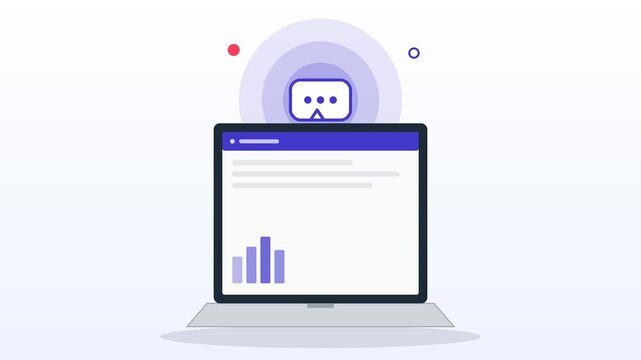 AI chatbot customer service animation on laptop screen motion graphic