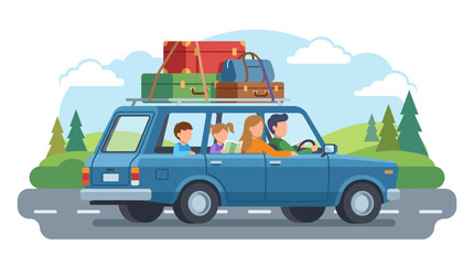 Fototapeta premium Family Road Trip in a Car with Luggage