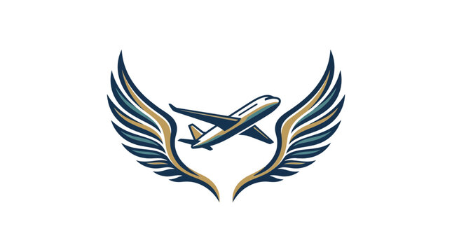 Airplane emblem with feathered wings logo
