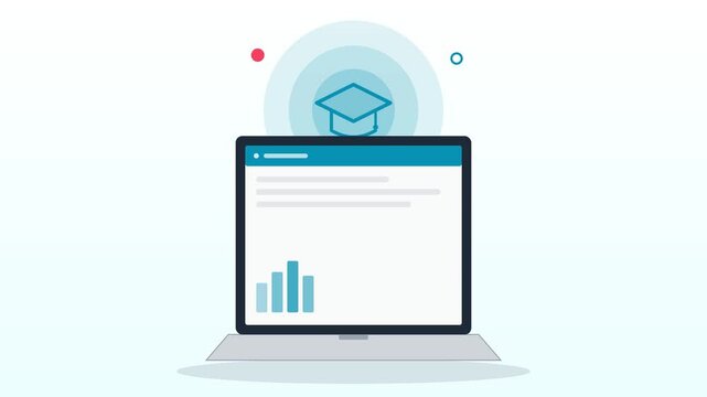 Online education and elearning animation on laptop screen motion graphic