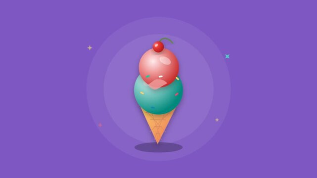 Delicious Two Scoop Ice Cream Cone with Cherry on Top.