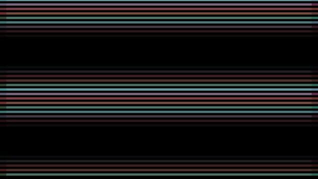 Horizontal stripes in muted red, teal, and white alternate across a black background creating a retro pattern.
