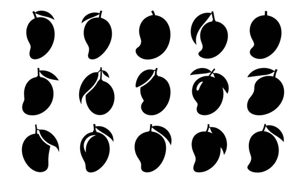 Minimalist mango fruit silhouettes collection for fresh food designs.