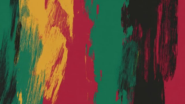 Abstract brush stroke background with vertical paint streaks in green, yellow, red and black, seamless loop