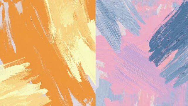 Abstract brush stroke background in orange and pastel blue pink tones, hand drawn digital texture animation, seamless loop