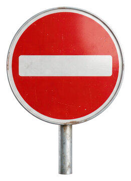 Weathered No Entry Traffic Sign Isolated on White
