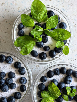 Creamy Keto Chia Dessert With Blueberries and Mint
