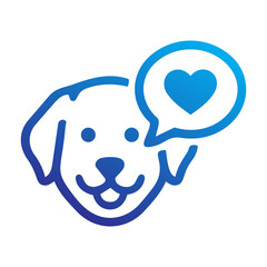 Naklejka premium Dog head with heart speech bubble icon flat gradient style