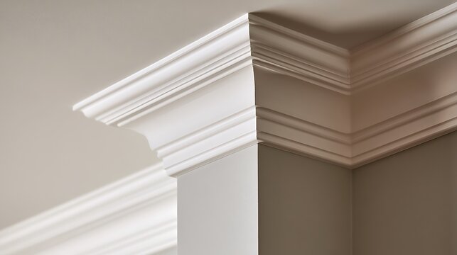 Elegant white crown molding detail installed on a room ceiling corner.