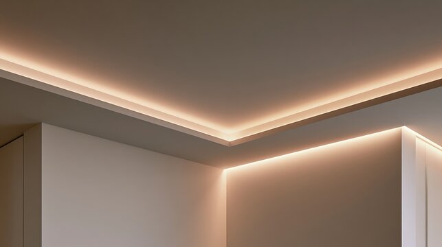 Modern Minimalist Interior Ceiling Design with Ambient LED Strip Lighting.