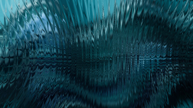 Abstract Teal Glass Distortion, dynamic wavy water ripples and dark blue spiked motion texture