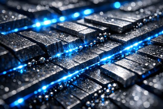 Futuristic electronic circuit board with glowing blue pathways representing advanced computing and digital connectivity