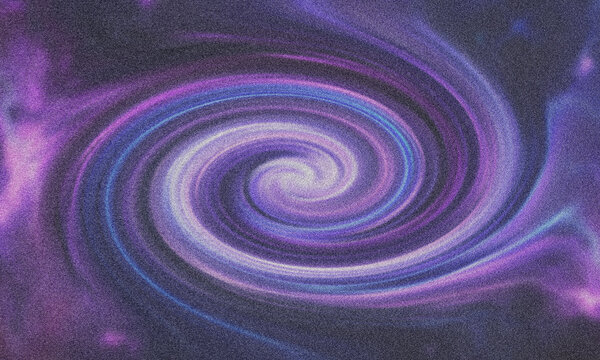 Hypnotic spiral vortex pattern with a grainy digital noise texture in shades of purple, blue, and white creating a swirling cosmic tunnel