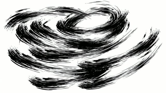 Abstract black brush stroke swirls on white background, hand drawn digital animation, seamless loop