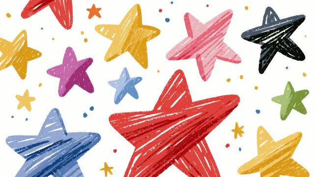 Colorful hand drawn star pattern background with scattered stars and dots seamless loop