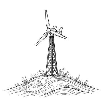 Small home wind turbine on green hill for sustainable off-grid energy