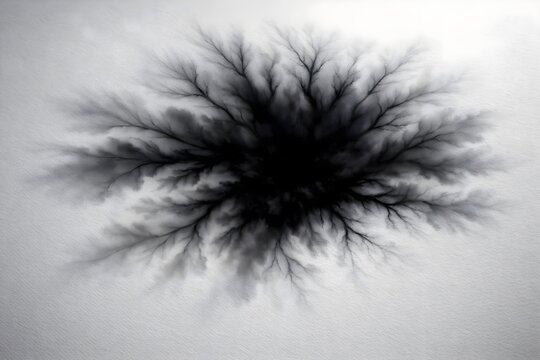 Abstract black ink burst spreading organically across a bright surface creating a dramatic artistic background