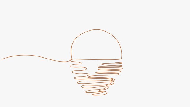 Continuous orange line art animation drawing of a sunset or sunrise over ocean water waves.
