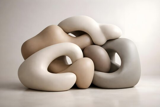 Elegant abstract composition of smooth intertwined organic forms creating a soft modern neutral background