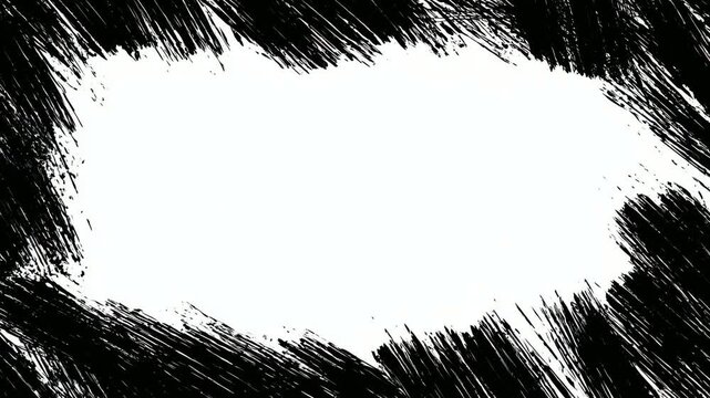 Hand drawn grunge brush border frame with empty center for text overlay, seamless loop